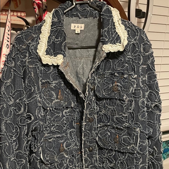 POL Blue Denim Jacket with flowers - Picture 1 of 12